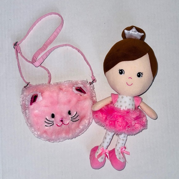 2 pcs/plush kitty crossbody bag & soft body ballerina princess doll, pristine - Picture 1 of 11